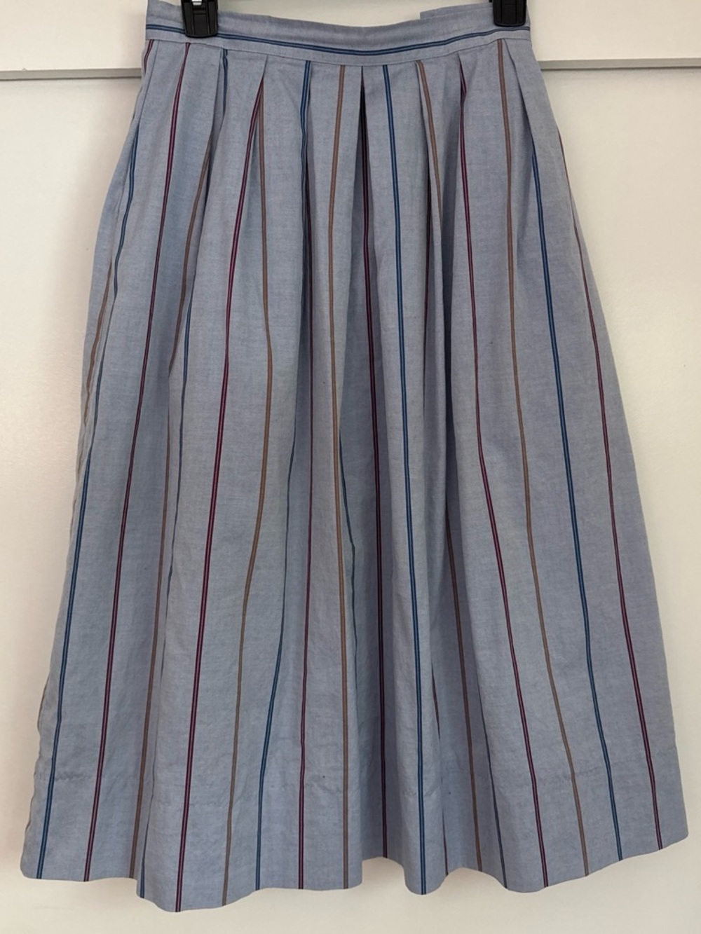 Vintage Striped Light Blue A-Line Midi Skirt